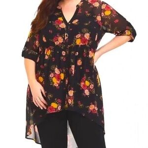 Torrid‎ Red Orange Asymmetrical 3/4 Sleeve Tunic